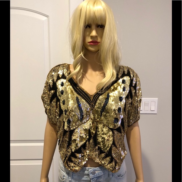 Vintage Tops - Vintage sequin butterfly blouse
